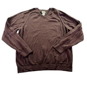 L.L. Bean Mens V-Neck Sweater L Brown Cotton Cashmere Pullover Classic Knit